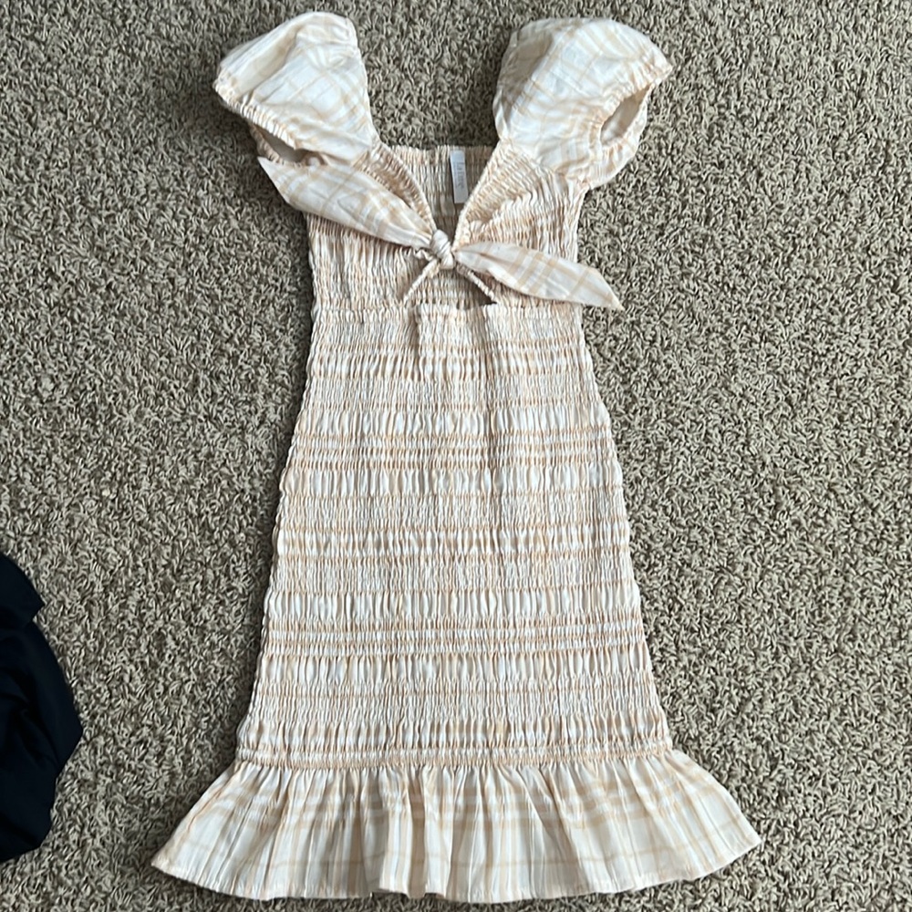 NWOT plaid yellow and white body dress bow